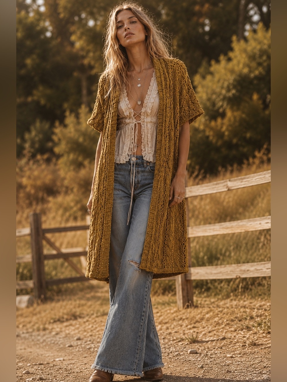 NWOT Free People Parker Cardigan Duster Sweater Golden Honey Mustard Yellow L